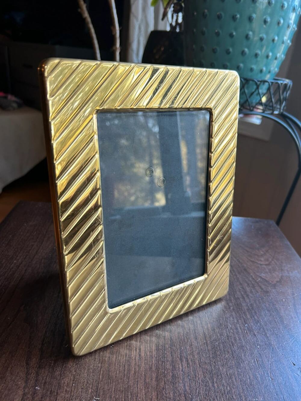 vintage solid brass picture frame diagonal ribbed pattern